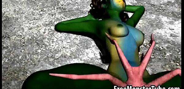 Green 3D babe gets fucked hard by an alien spider
